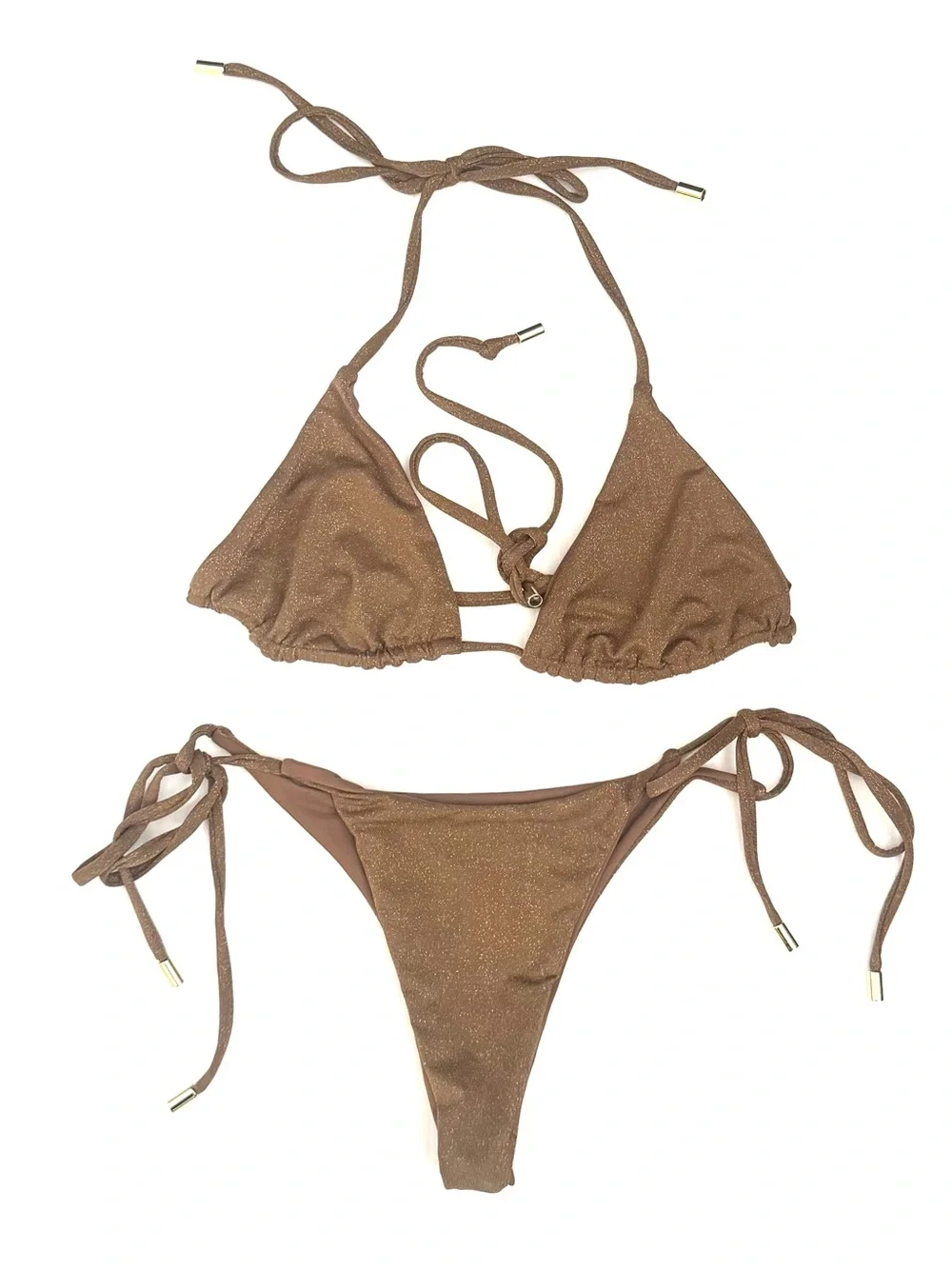 MONDAY Swimwear Shimmery Metallic Bronze Two Piece Bikini Set Size S/M